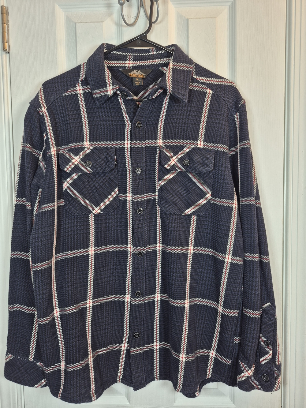 Pacific Trail Men's Heavyweight Flannel Shirt Medium Plaid Shacket Navy Blue Red